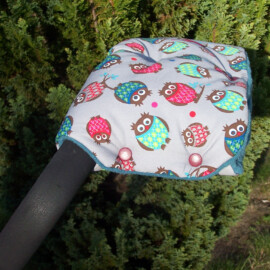 Stroller muff , owls print on a gray