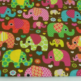 Cotton fabric  "Elephants on a brown"
