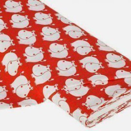 Cotton Fabfric " Hippos on a red "