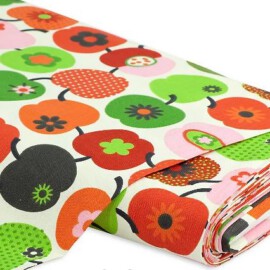 Cotton Fabric " Apples red,green on a white "