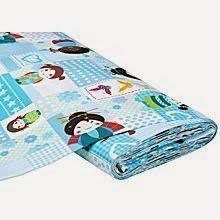 Cotton Fabric "Japanese Dolls Blue"