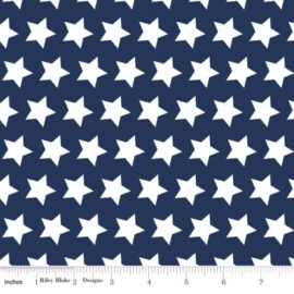 Cotton Fabric white stars 2 cm on a navy background