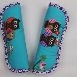 Stroller Harness Shoulder Pads, owls print on a turquoise, stenzo fabric