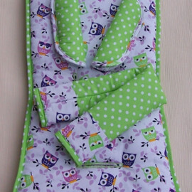 Set for  "Baby Jogger " , Owls print white /green