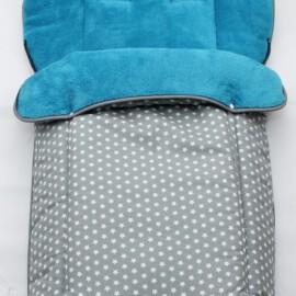 Buggy footmuff for "Joie " , Stars print on a  gray /fleece turquoise