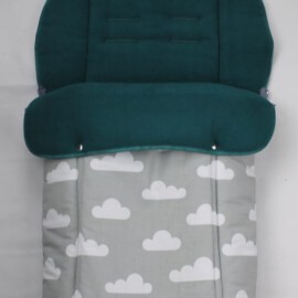 Buggy footmuff for "Joie " , clouds print on a gray/fleece petrol