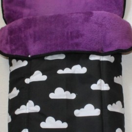 Buggy footmuff for "Joie " , Clouds print black -purple