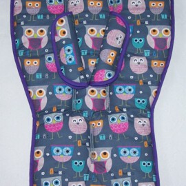 Stroller liner & shoulder pads , Owls print on a gray / terry purple