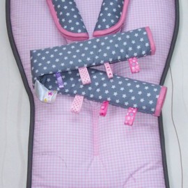Set for  "Bugaboo" , Stars print gray / small check pink