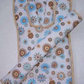 Set for  "Emmaljunga", Flowers print  beige,blue,brown
