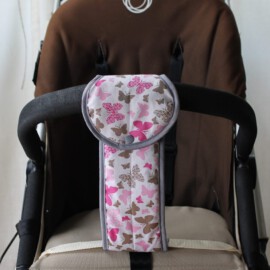 Crotch strap for stroller, Butterfly print pink/gray