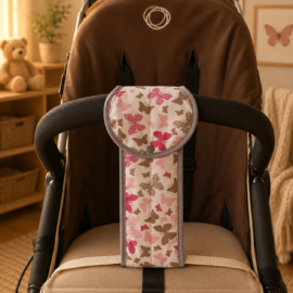 Crotch strap for stroller, Butterfly print pink/gray