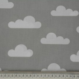 Cotton Fabric  "White clouds on a  gray background"