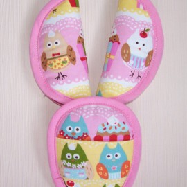 Shoulder pads & crotch cover ,belt pads,strap covers,  Owls print on a pink