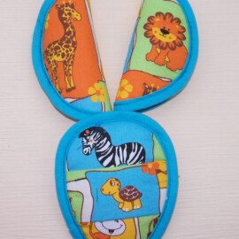 Shoulder pads & croth cover,  zoo print on a blue,orange