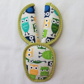 Shoulder pads & crotch cover ,belt pads,strap covers, Owls print on a white