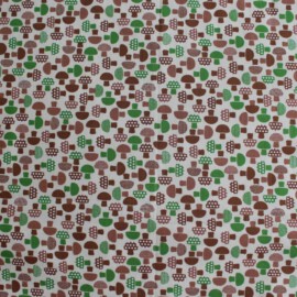 Cotton Fabric " fabric mushrooms print  green, brown on a beige