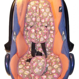 Set for infant car seats, owls print on a taupe color