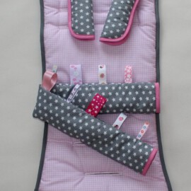 Set for  "Britax" , Stars print on a gray /gingham check pink
