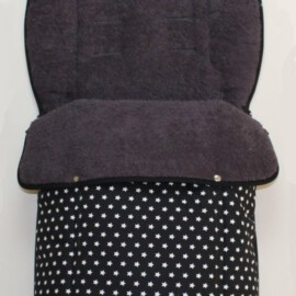 Buggy footmuff for "Hartan " or "Teutonia" , Stars print on a black/Terrycloth black