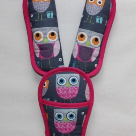 Shoulder pads & crotch cover, owls on a  gray