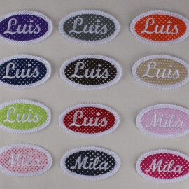 Oval patch with embroidered name