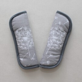 Stroller harness shoulder pads ,dandelion print on a grey