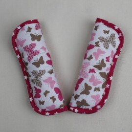 Stroller harness shoulder pads , butterfly print on a white