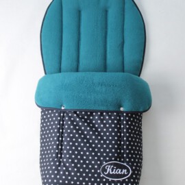 Buggy footmuff for "Goodbaby " , stars print on a dark gray,with name embroidered