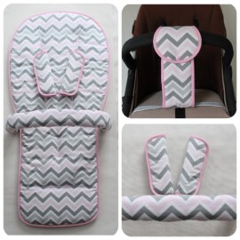 Set for  "Bugaboo" , chevron zigzag print white/gray/pink