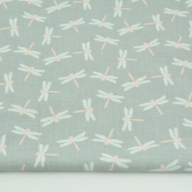 Cotton Fabric "dragonflies on a gray"