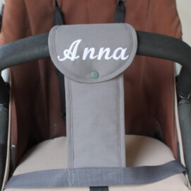 Crotch strap for stroller, plain grey, Personalized! With name embroidered!