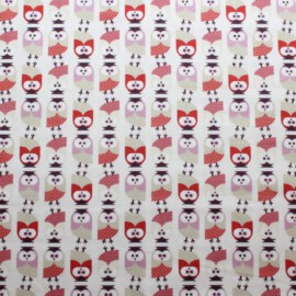 Cotton Fabric "Owls print red on a white "