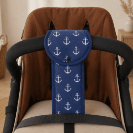Crotch strap for stroller, anchors on a navy background print