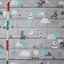 Cotton Fabric "Animals on  a gray"