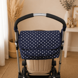 Stroller bag , dots print on a blue