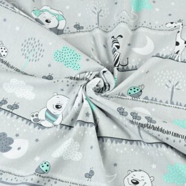 Cotton Fabric "Animals on  a gray"