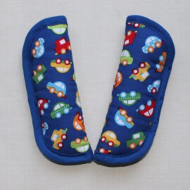 Stroller harness shoulder pads, cars print on a blue