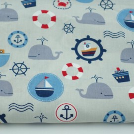 Cotton Fabric sea life on a gray background