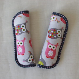 Stroller harness shoulder pads, Owls on a pink background