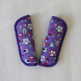 Stroller harness shoulder pads, Owls on a purple  background