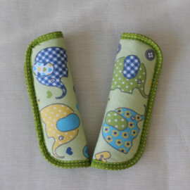 Stroller harness shoulder pads, elephants on a green