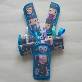 Bumper bar cover ,shoulder pads and crotch cover, Owls on a gray/turquoise
