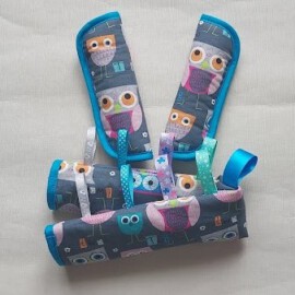 Bumper bar cover & shoulder pads ,Owls on a gray/turquoise