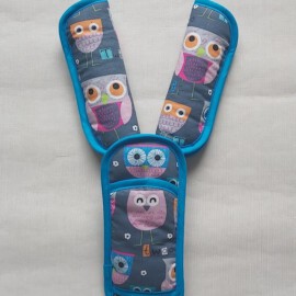 Shoulder pads & crotch cover,Owls on a gray/turquoise