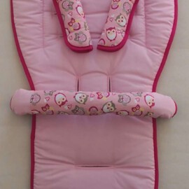 Stroller set for "Quinny ",  Owls on a pink background