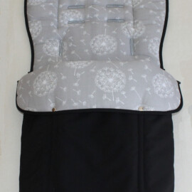 Buggy footmuff for "Joie " , Waterproof fabric black / Cotton Fabric” Dandelion “