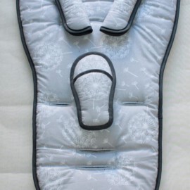 Stroller set for "Quinny ", Cotton Fabric Dandelion on a gray background