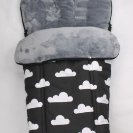 Buggy footmuff for "Hesba" , white clouds on a black /fleece gray