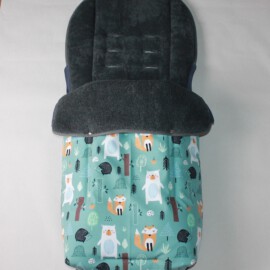 Footmuff and handmuff for "Joie " , Softshell waterproof fabric forest animals on a mint